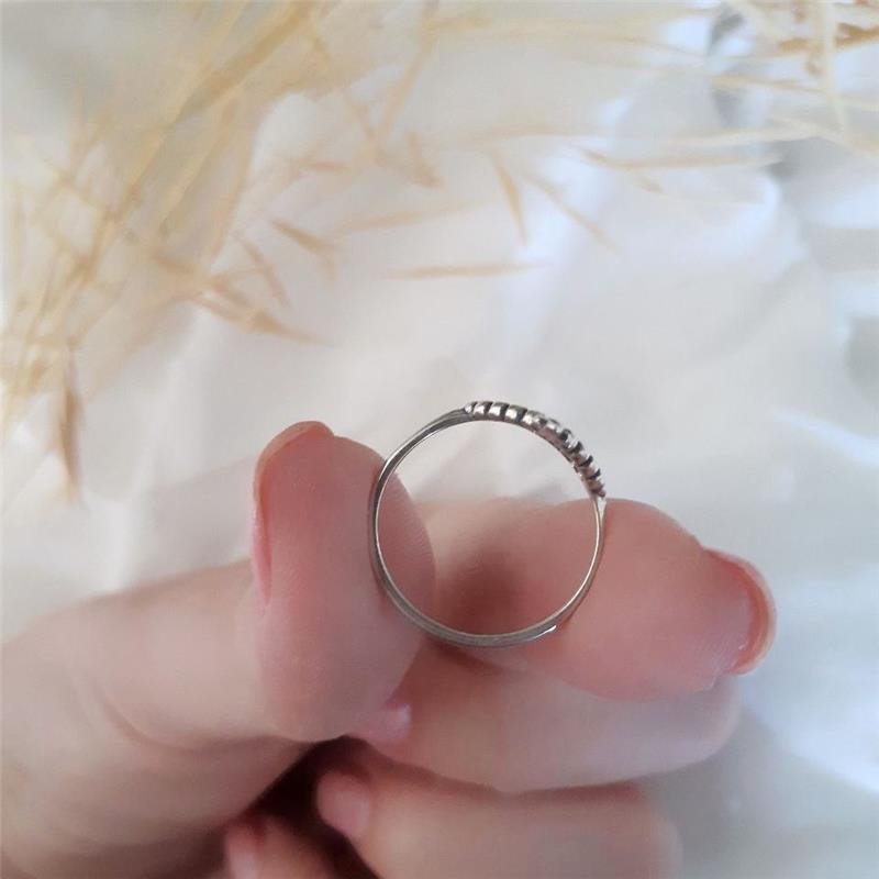 ANEL PRATA 925 CORAÇÃO TERÇO BOLINHAS