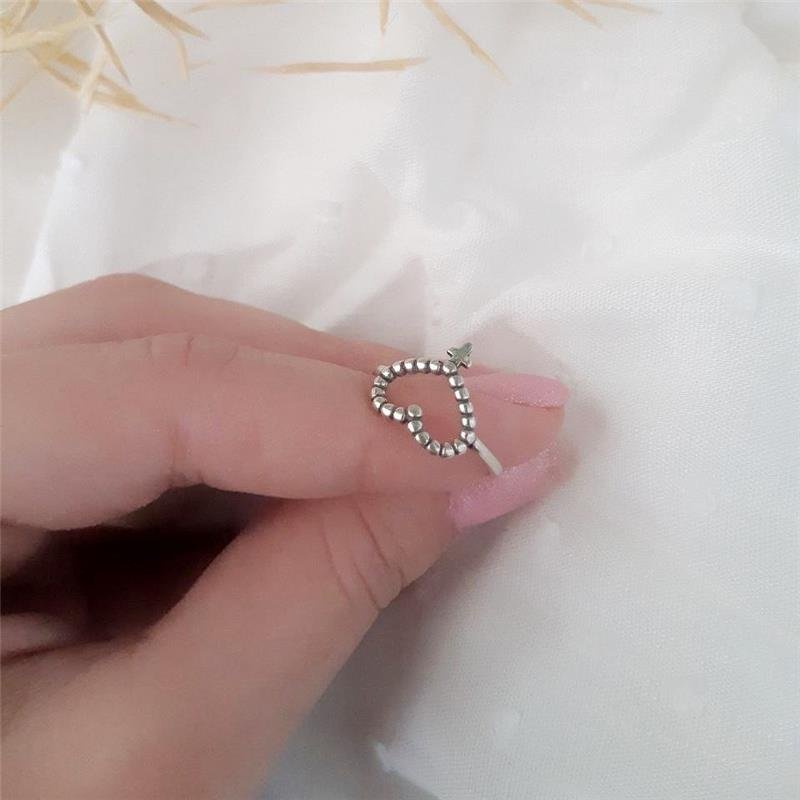 ANEL PRATA 925 CORAÇÃO TERÇO BOLINHAS