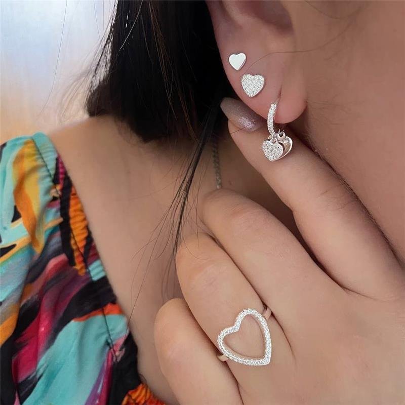 ANEL PRATA 925 CORAÇÃO VAZADO COM PEDRA