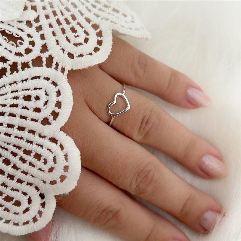 ANEL PRATA 925 CORAÇÃO VAZADO LISO