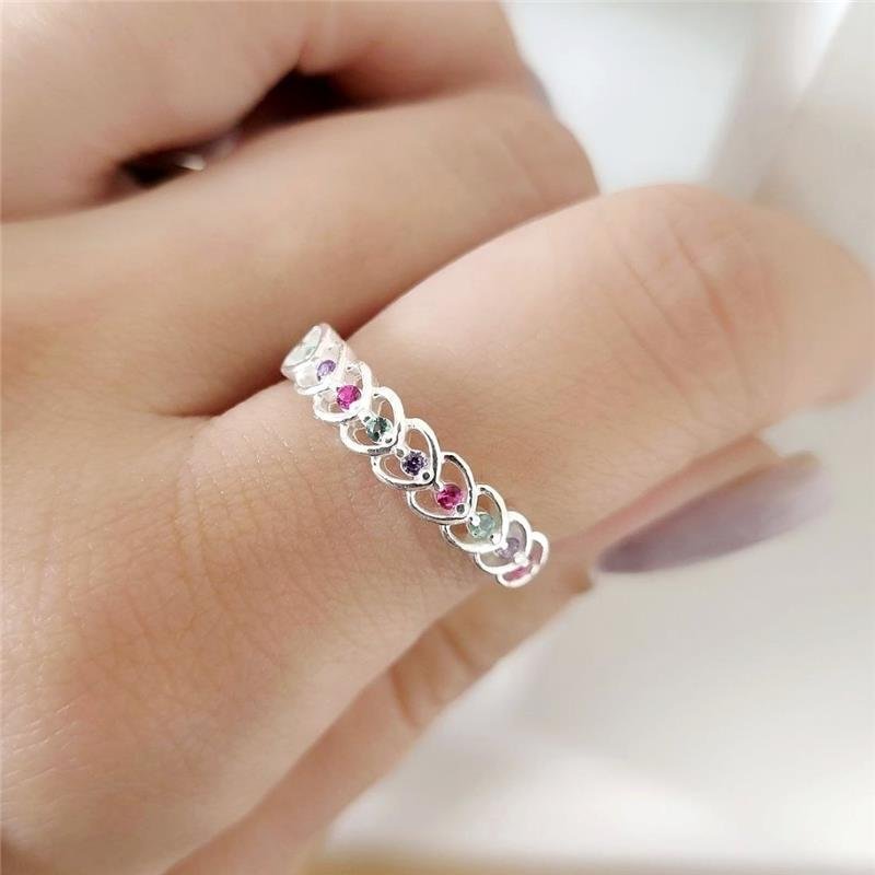 ANEL PRATA 925 CORAÇÕES GRANDE PEDRAS COLORIDAS