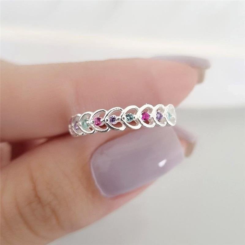 ANEL PRATA 925 CORAÇÕES GRANDE PEDRAS COLORIDAS