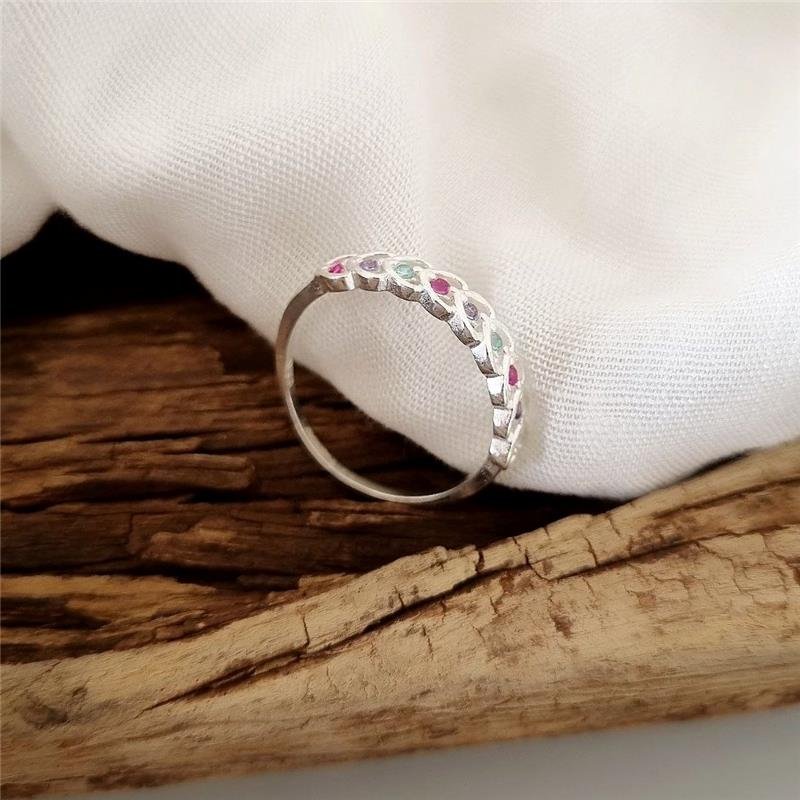 ANEL PRATA 925 CORAÇÕES GRANDE PEDRAS COLORIDAS