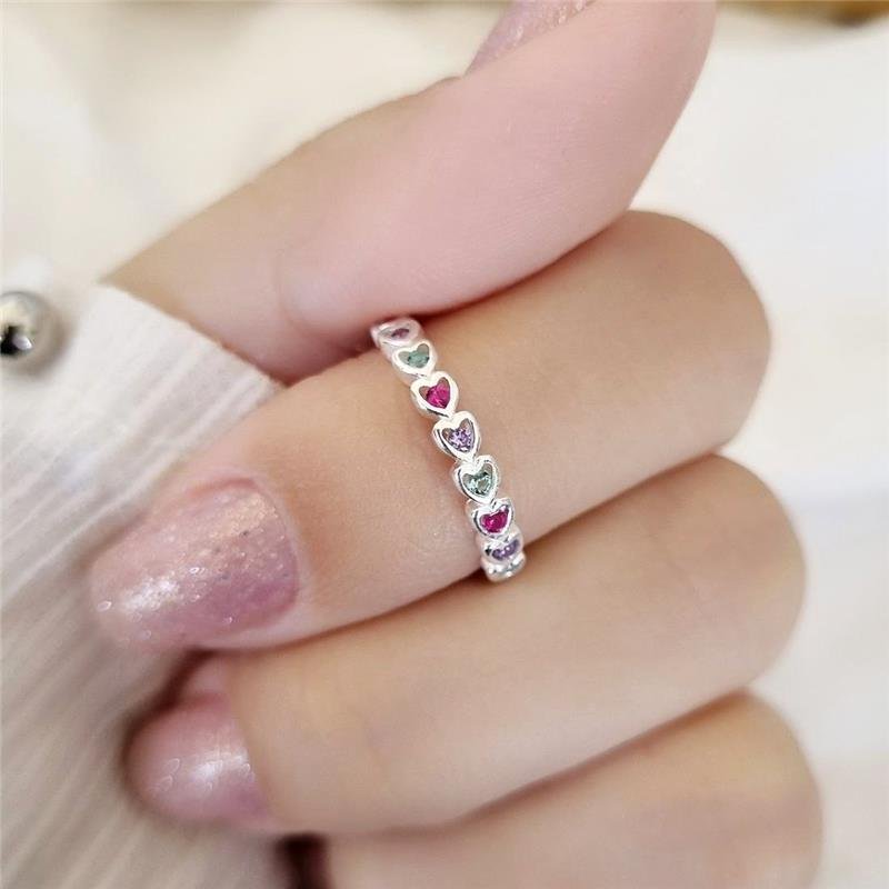 ANEL PRATA 925 CORAÇÕES PEQUENOS PEDRAS COLORIDAS