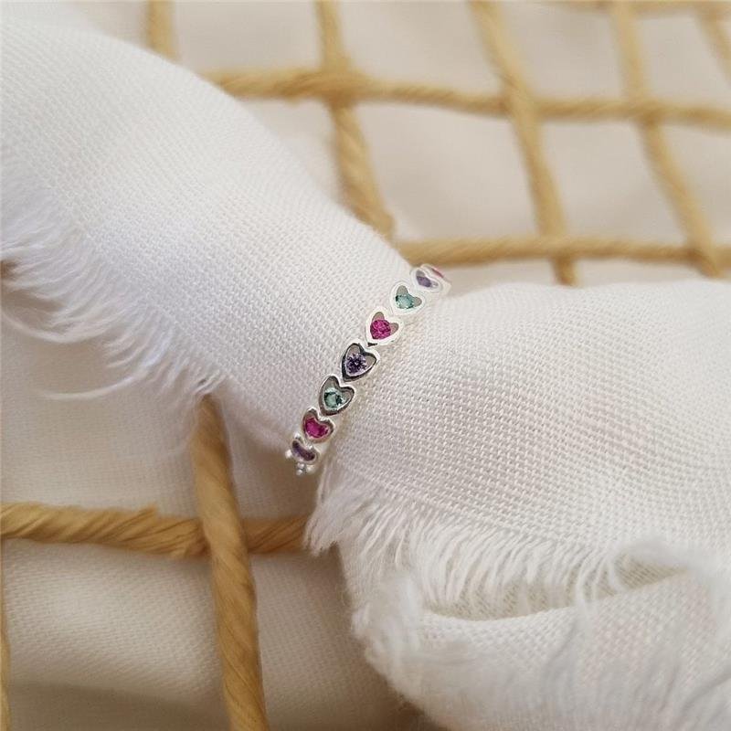 ANEL PRATA 925 CORAÇÕES PEQUENOS PEDRAS COLORIDAS