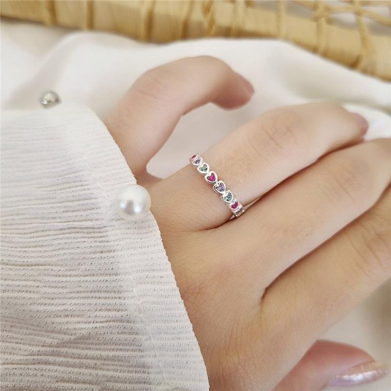 ANEL PRATA 925 CORAÇÕES PEQUENOS PEDRAS COLORIDAS