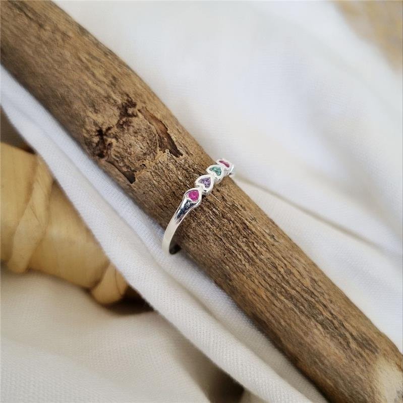 ANEL PRATA 925 CORAÇÕES PEQUENOS PEDRAS COLORIDAS