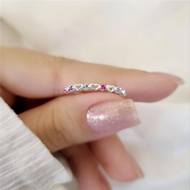 ANEL PRATA 925 CORAÇÕES VAZADOS PEDRAS COLORIDAS