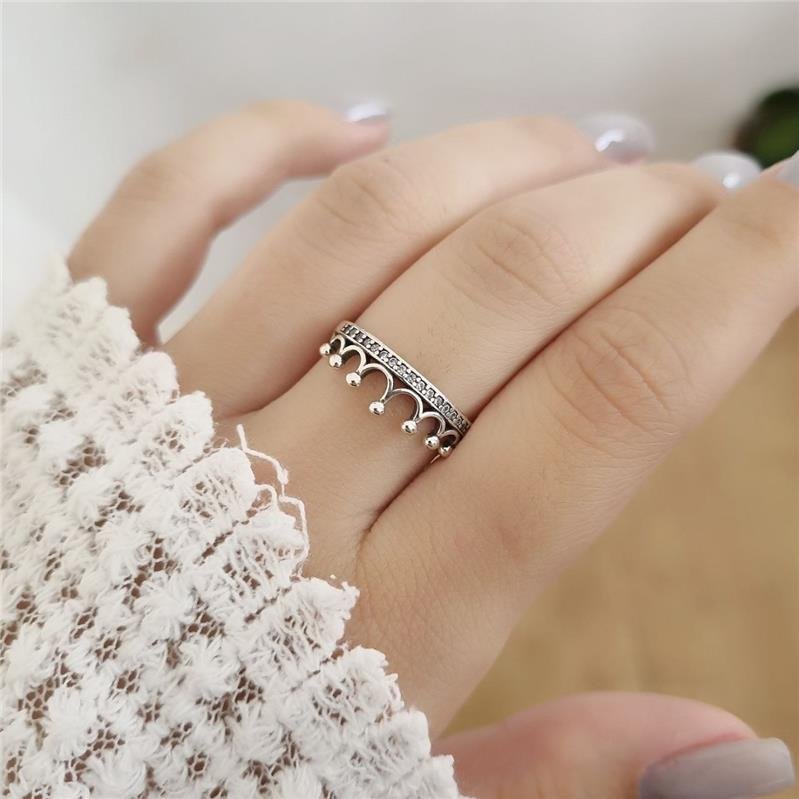 ANEL PRATA 925 COROA BASE CRAVEJADA