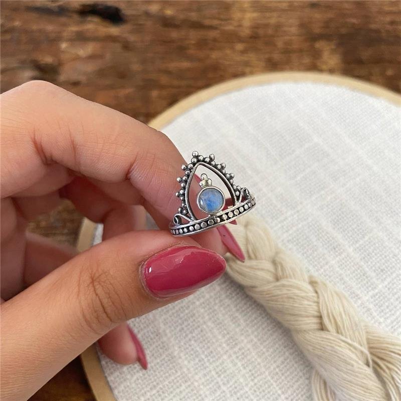 ANEL PRATA 925 COROA TRABALHADA PEDRA NATURAL