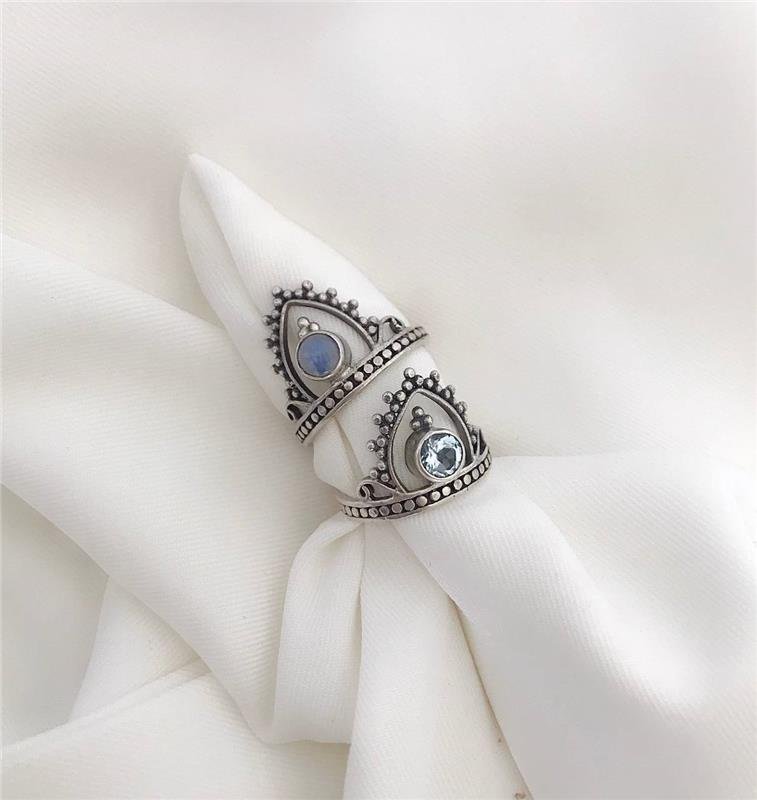 ANEL PRATA 925 COROA TRABALHADA PEDRA NATURAL