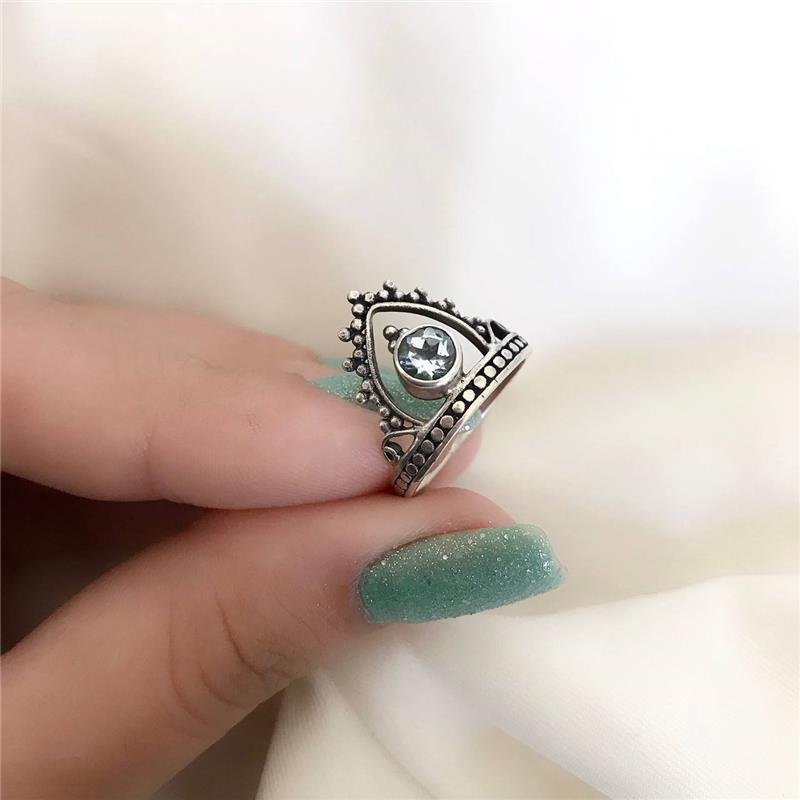 ANEL PRATA 925 COROA TRABALHADA PEDRA NATURAL