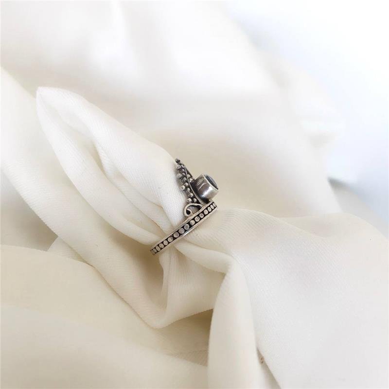 ANEL PRATA 925 COROA TRABALHADA PEDRA NATURAL