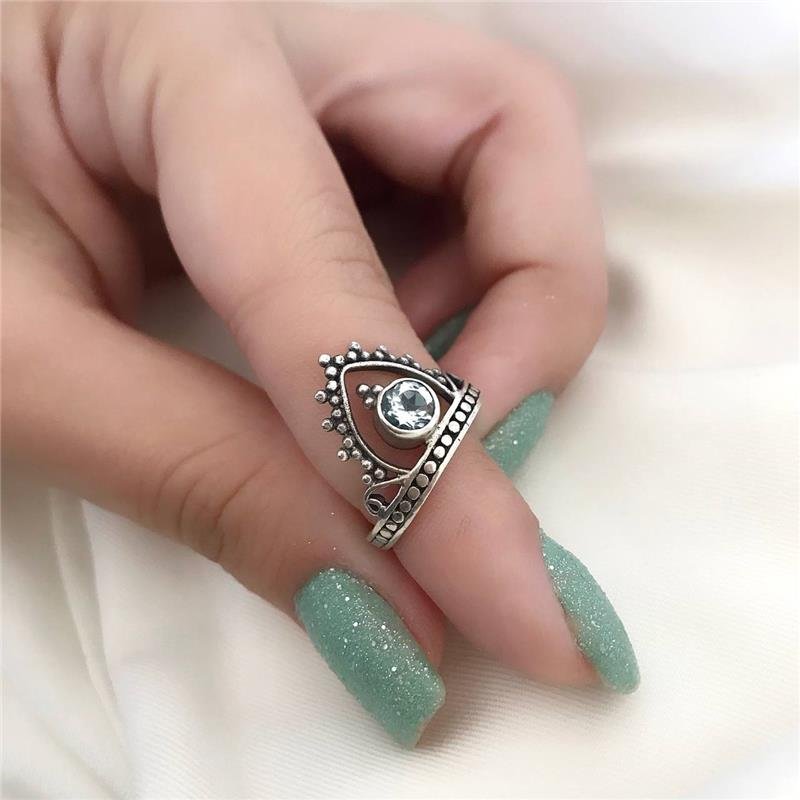 ANEL PRATA 925 COROA TRABALHADA PEDRA NATURAL