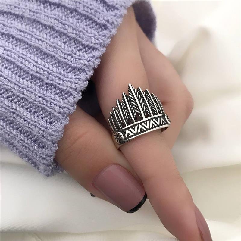 ANEL PRATA 925 COROA COCAR INDIGENA