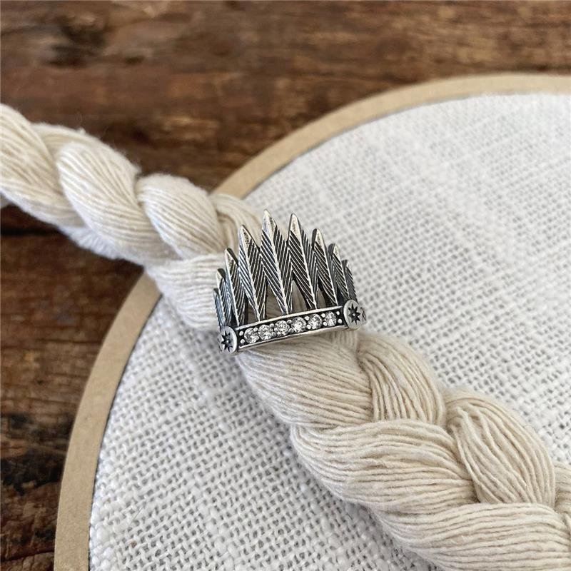 ANEL PRATA 925 COROA COCAR INDIGENA COM PEDRA