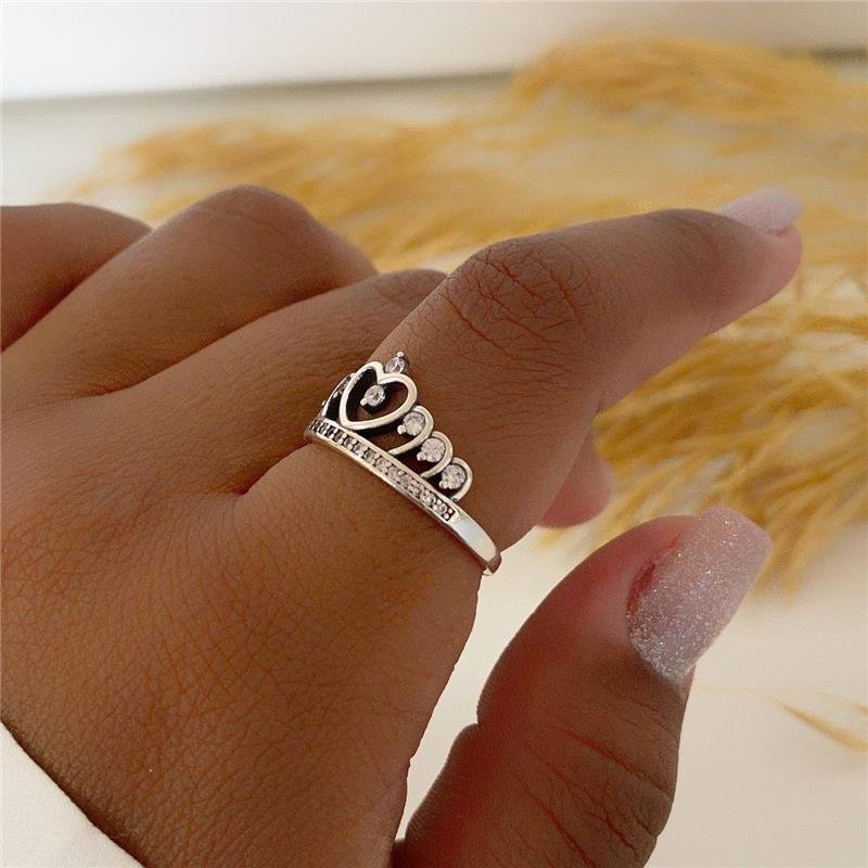 ANEL PRATA 925 COROA COM CORAÇÕES