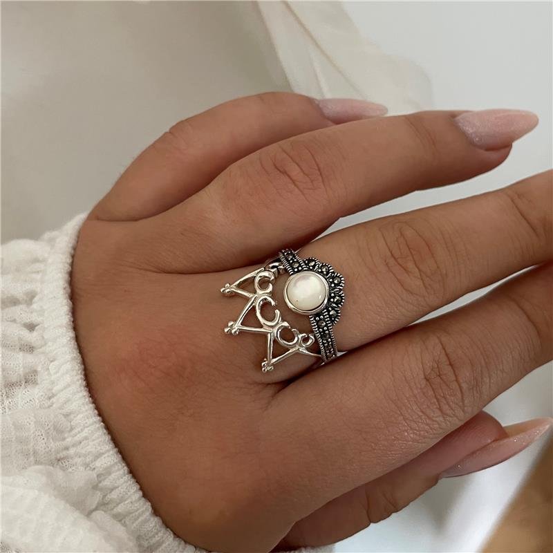 ANEL PRATA 925 COROA COM PEDRAS NATURAIS