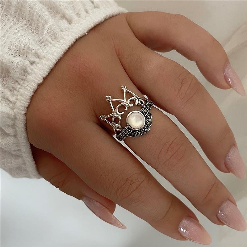 ANEL PRATA 925 COROA COM PEDRAS NATURAIS