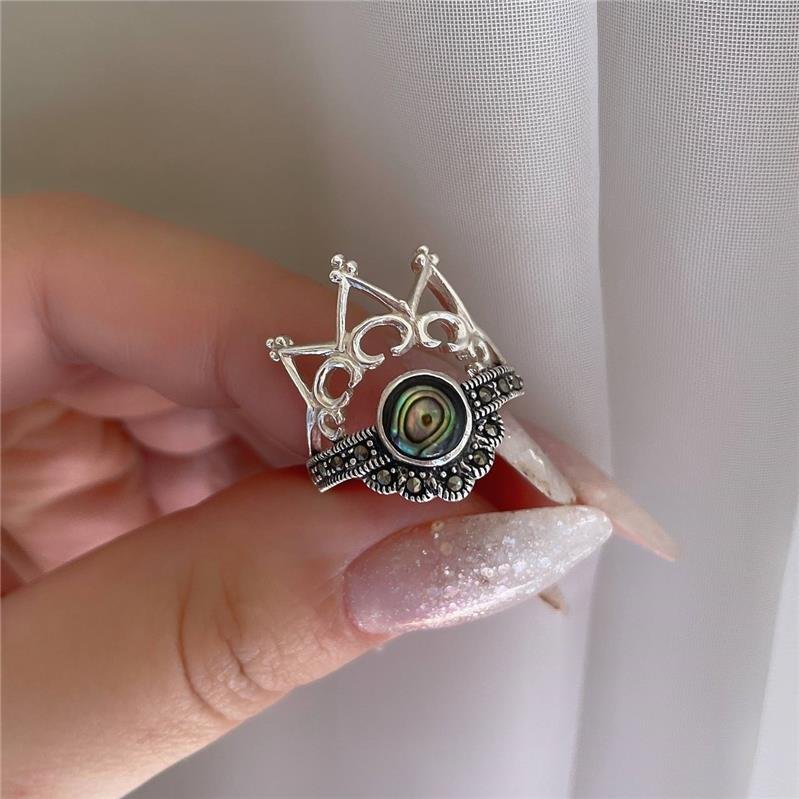 ANEL PRATA 925 COROA COM PEDRAS NATURAIS