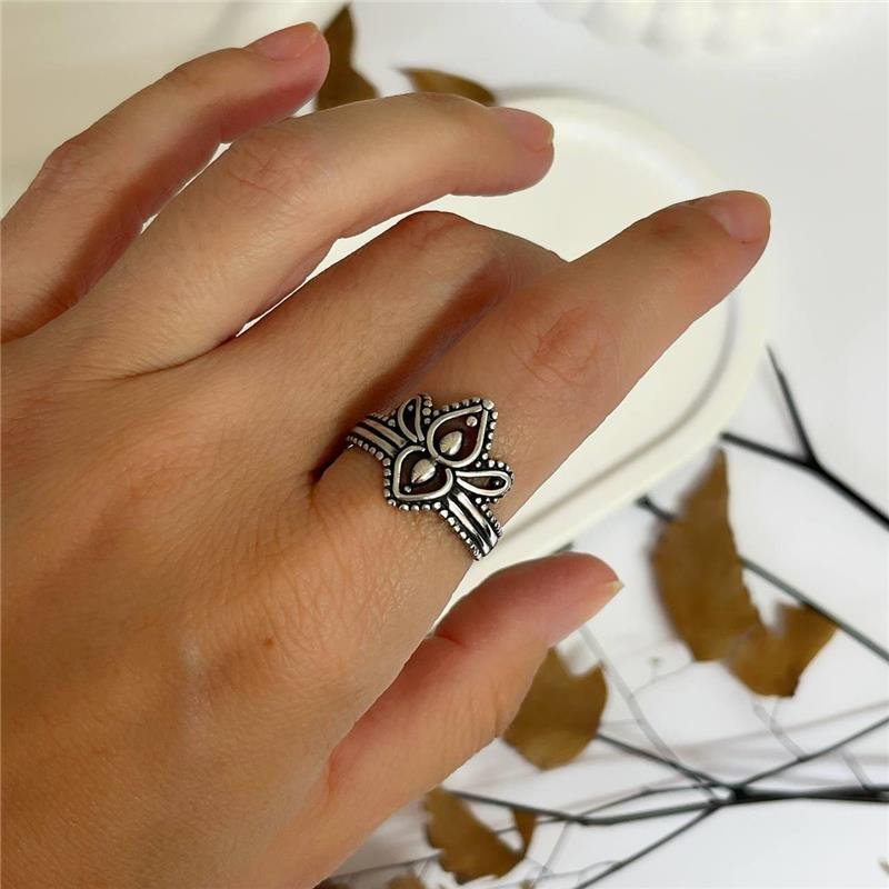 ANEL PRATA 925 COROA FLOR DE LÓTUS VAZADA