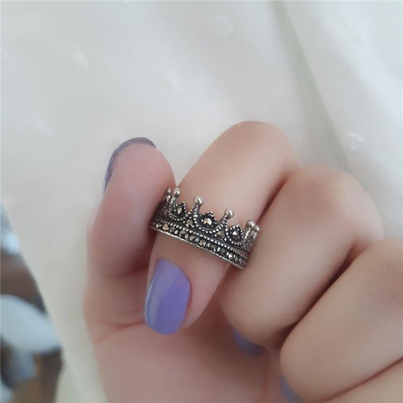 ANEL PRATA 925 COROA TRABALHADA COM PEDRAS