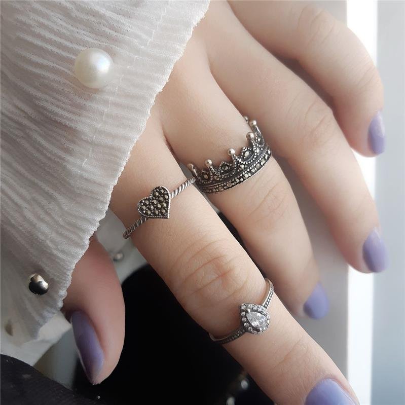 ANEL PRATA 925 COROA TRABALHADA COM PEDRAS