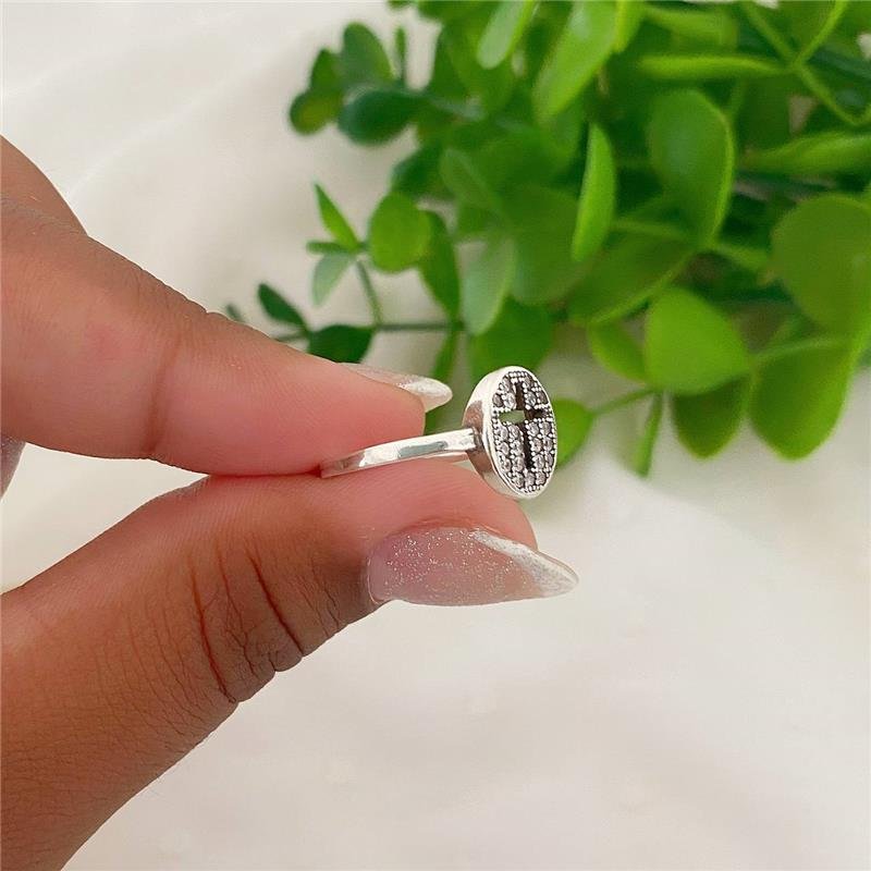 ANEL PRATA 925 CRUZ VAZADA COM PEDRA