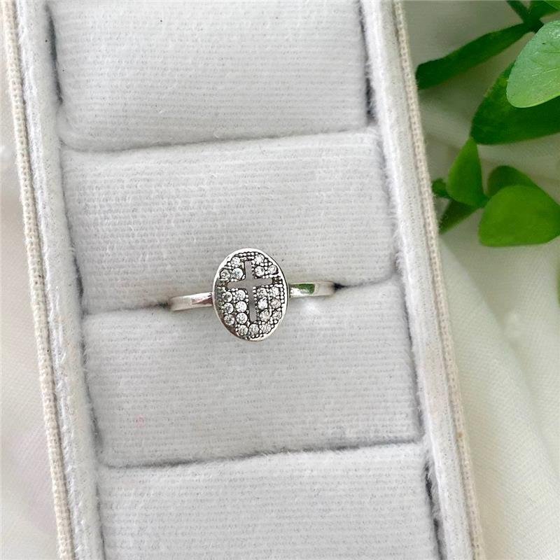 ANEL PRATA 925 CRUZ VAZADA COM PEDRA