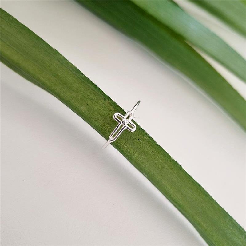 ANEL PRATA 925 CRUZ VAZADA CRAVEJADA