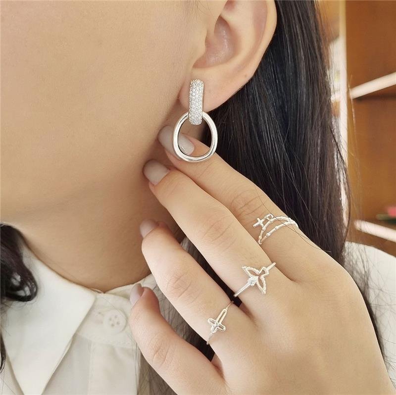 ANEL PRATA 925 CRUZ VAZADA CRAVEJADA