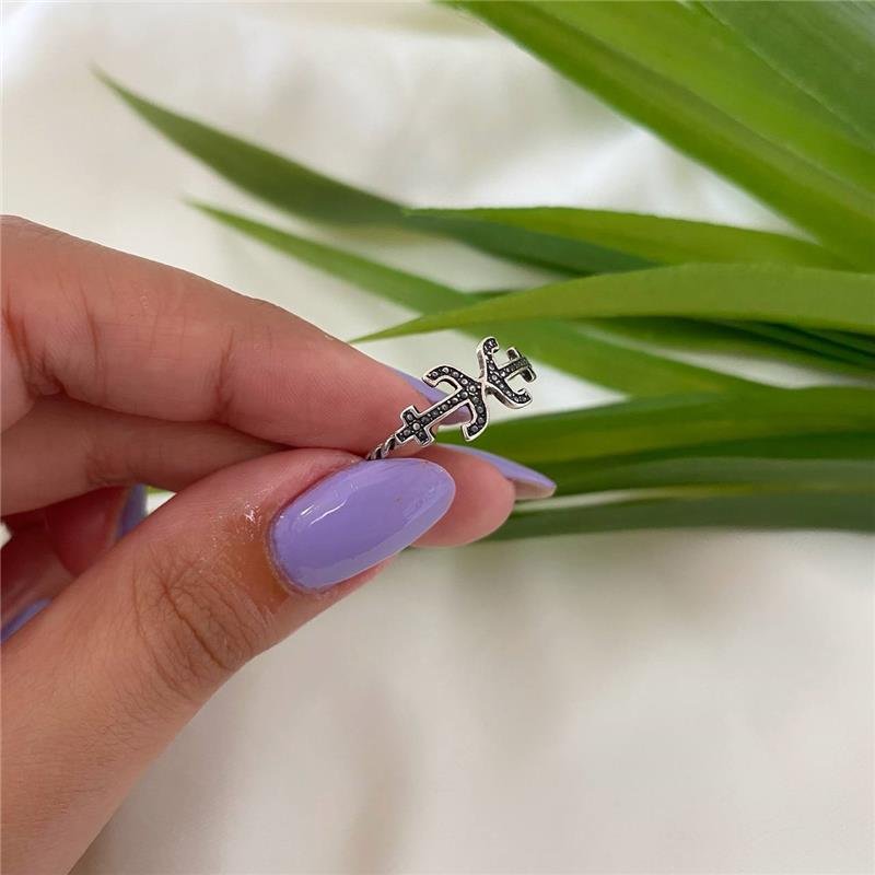 ANEL PRATA 925 DUAS ÂNCORAS ARO TORCIDO