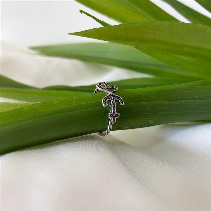 ANEL PRATA 925 DUAS ÂNCORAS ARO TORCIDO