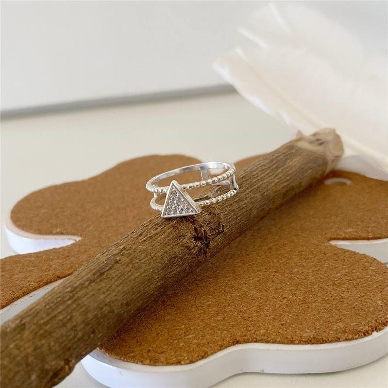 ANEL PRATA 925 DUAS LINHAS BOLINHA COM TRIÂNGULO