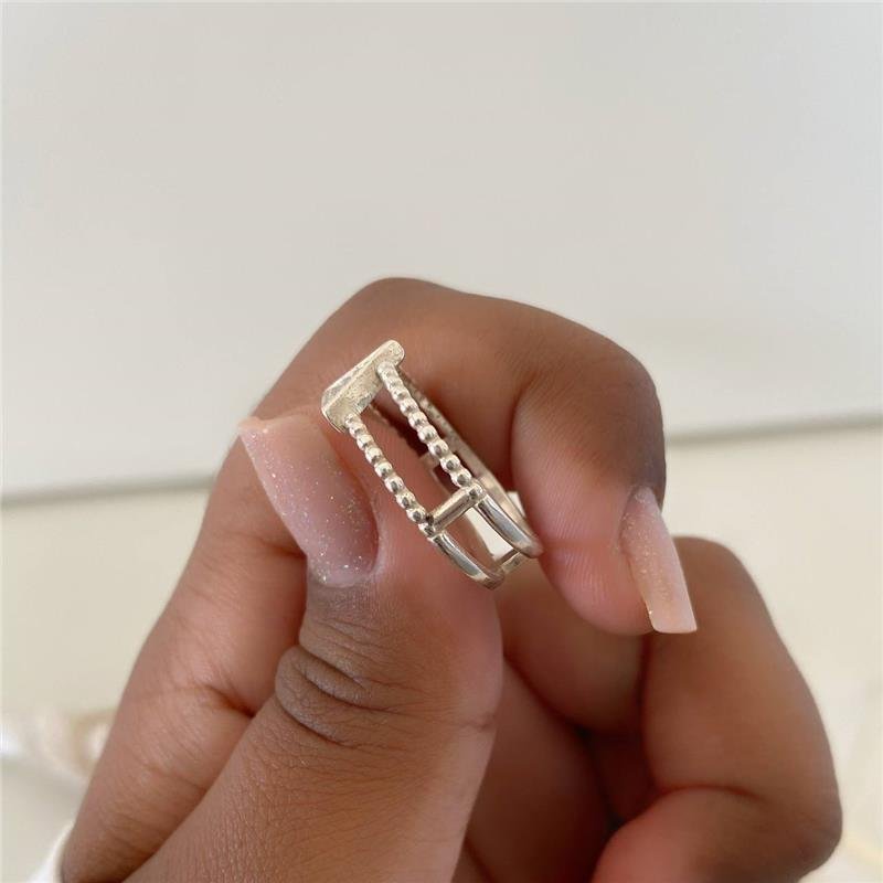 ANEL PRATA 925 DUAS LINHAS BOLINHA COM TRIÂNGULO