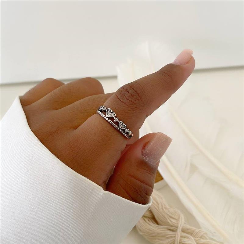 ANEL PRATA 925 DUAS LINHAS CORAÇÕES