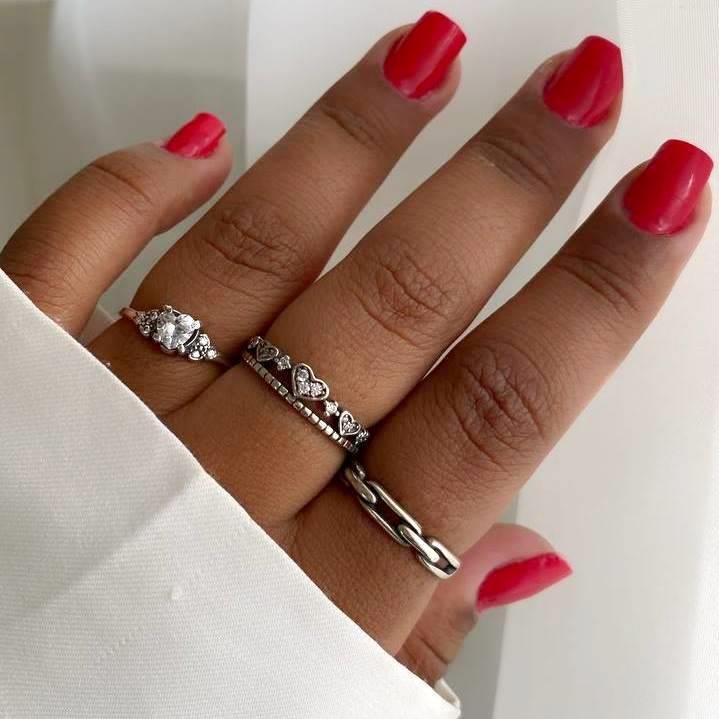 ANEL PRATA 925 DUAS LINHAS CORAÇÕES