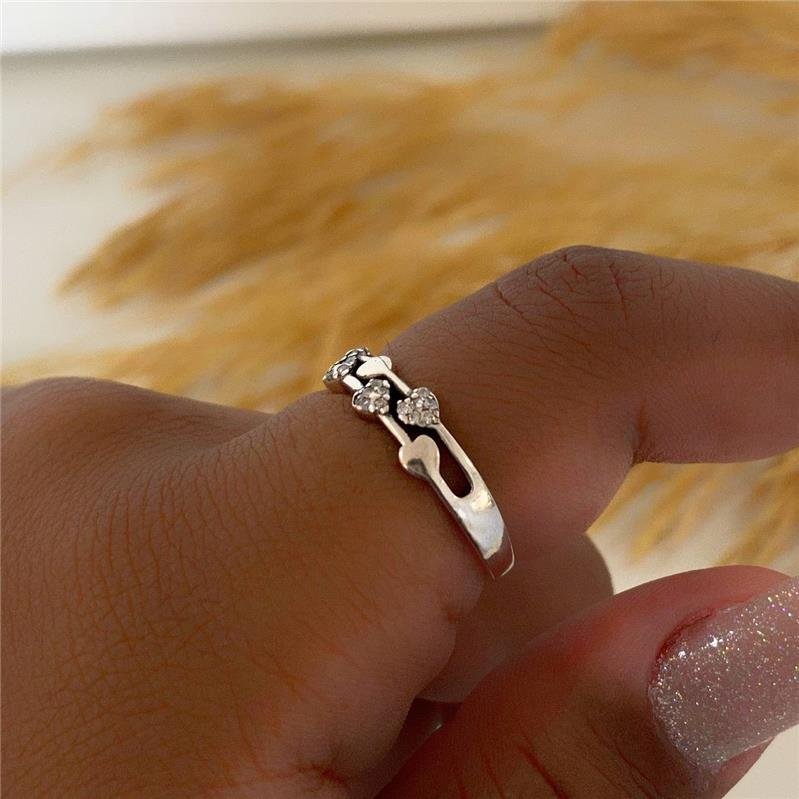 ANEL PRATA 925 DUAS LINHAS CORAÇÕES