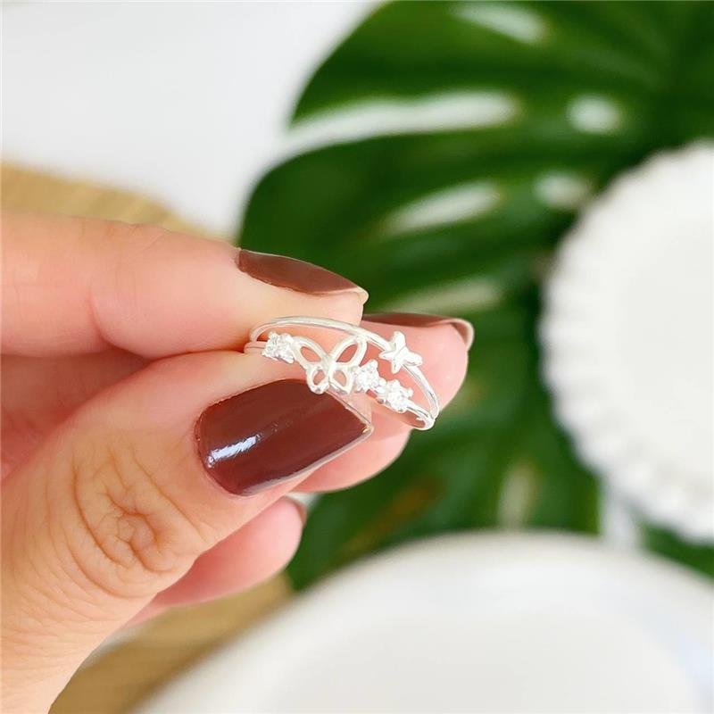 ANEL PRATA 925 DUPLO BORBOLETA VAZADA COM ZIRCÔNIAS CRAVEJADAS