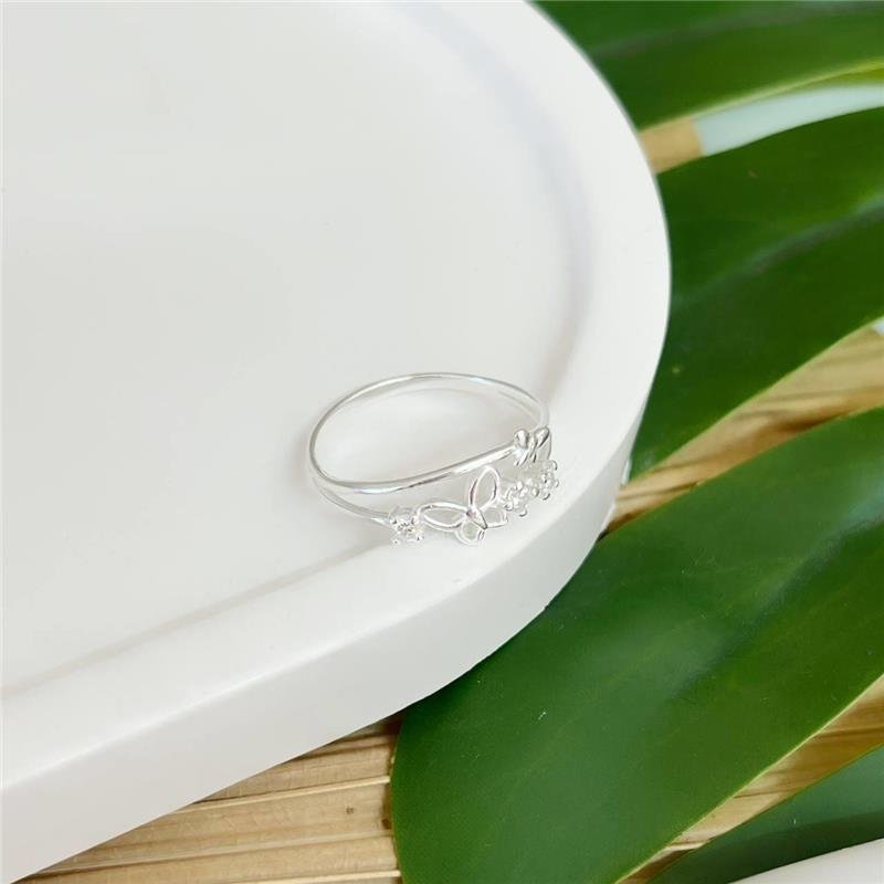 ANEL PRATA 925 DUPLO BORBOLETA VAZADA COM ZIRCÔNIAS CRAVEJADAS