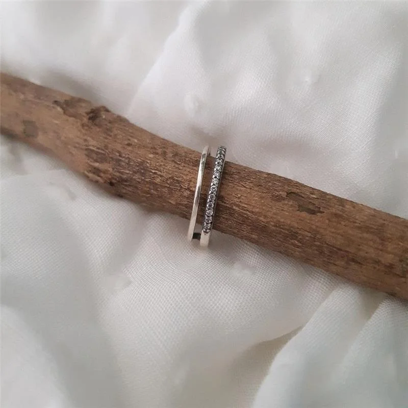 ANEL PRATA 925 DUPLO CRAVEJADO COM ZIRCÔNIA E LISO