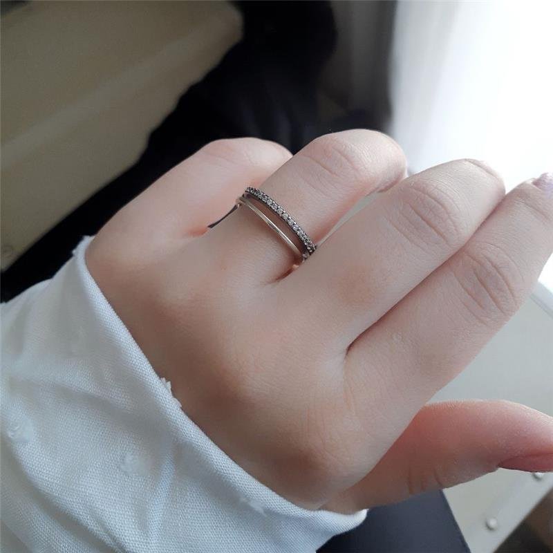 ANEL PRATA 925 DUPLO CRAVEJADO COM ZIRCÔNIA E LISO