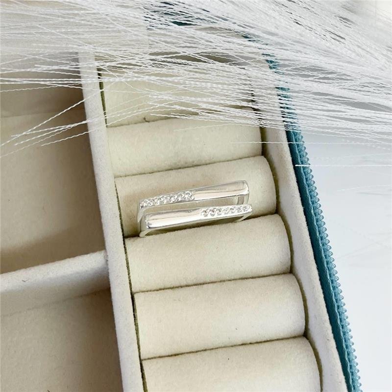 ANEL PRATA 925 DUPLO MINIMALISTA BASE QUADRADA MICROZIRCÔNIAS CRAVEJADAS