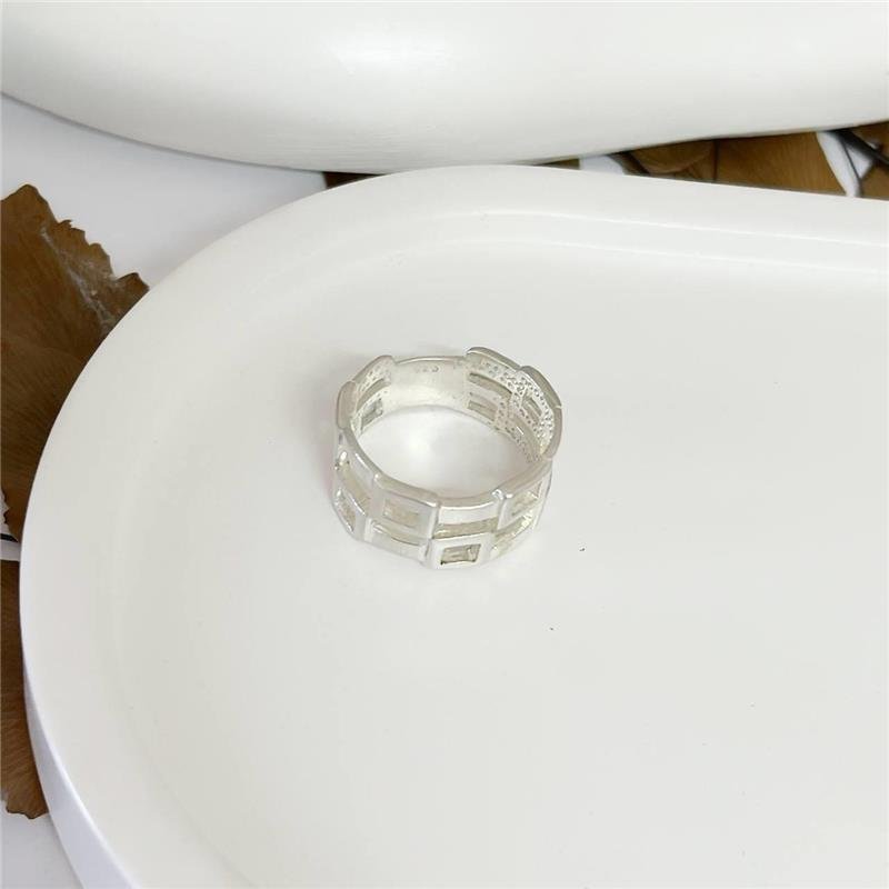 ANEL PRATA 925 DUPLO QUADRADINHOS VAZADOS LISOS