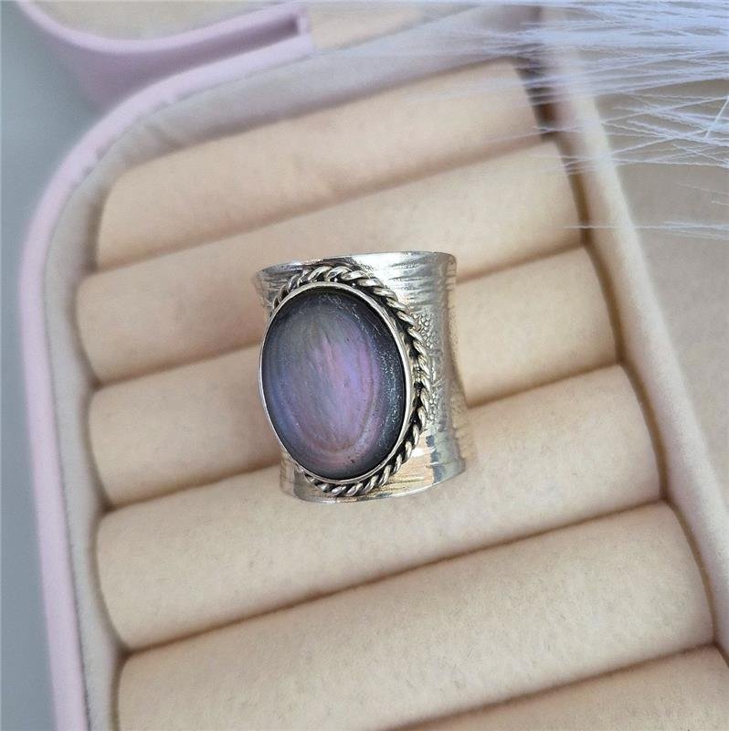 ANEL PRATA 925 ESCUDO BOHO ABALONE