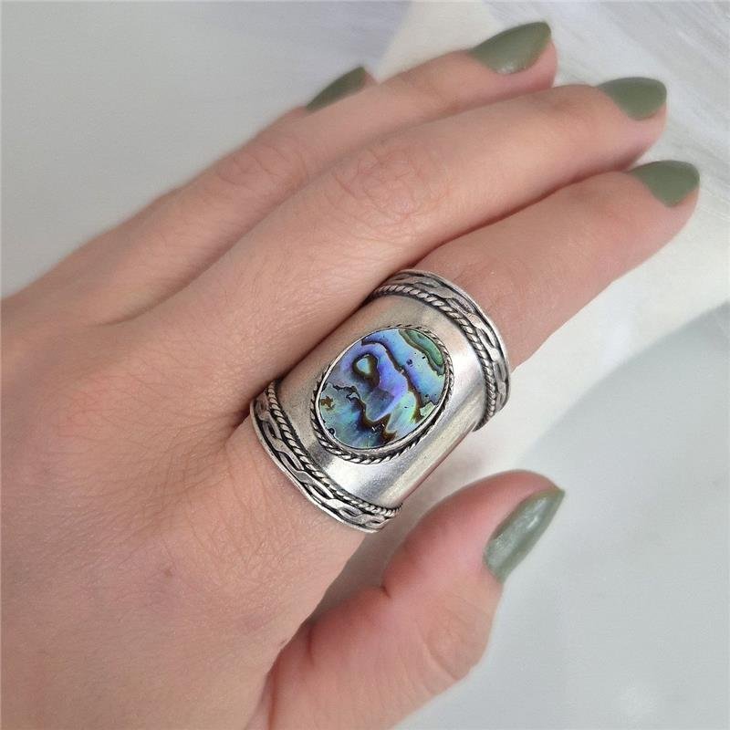 ANEL PRATA 925 ESCUDO BOHO LARGO ABALONE