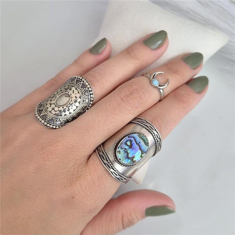 ANEL PRATA 925 ESCUDO BOHO LARGO ABALONE