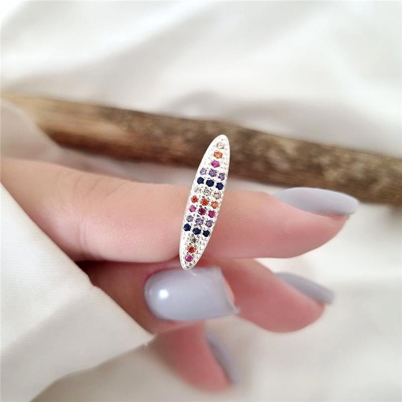 ANEL PRATA 925 ESTREITO COM PEDRA COLORIDA