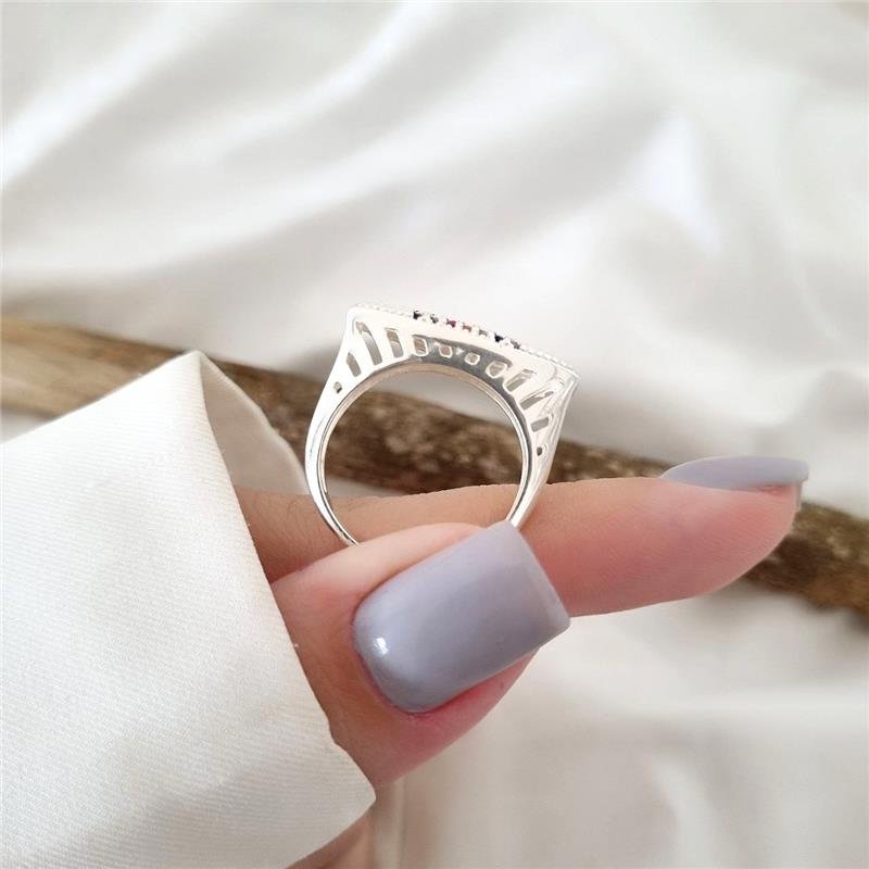 ANEL PRATA 925 ESTREITO COM PEDRA COLORIDA