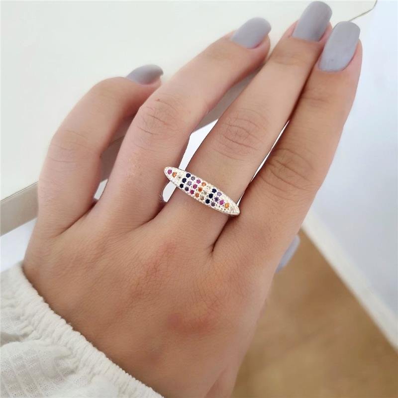 ANEL PRATA 925 ESTREITO COM PEDRA COLORIDA